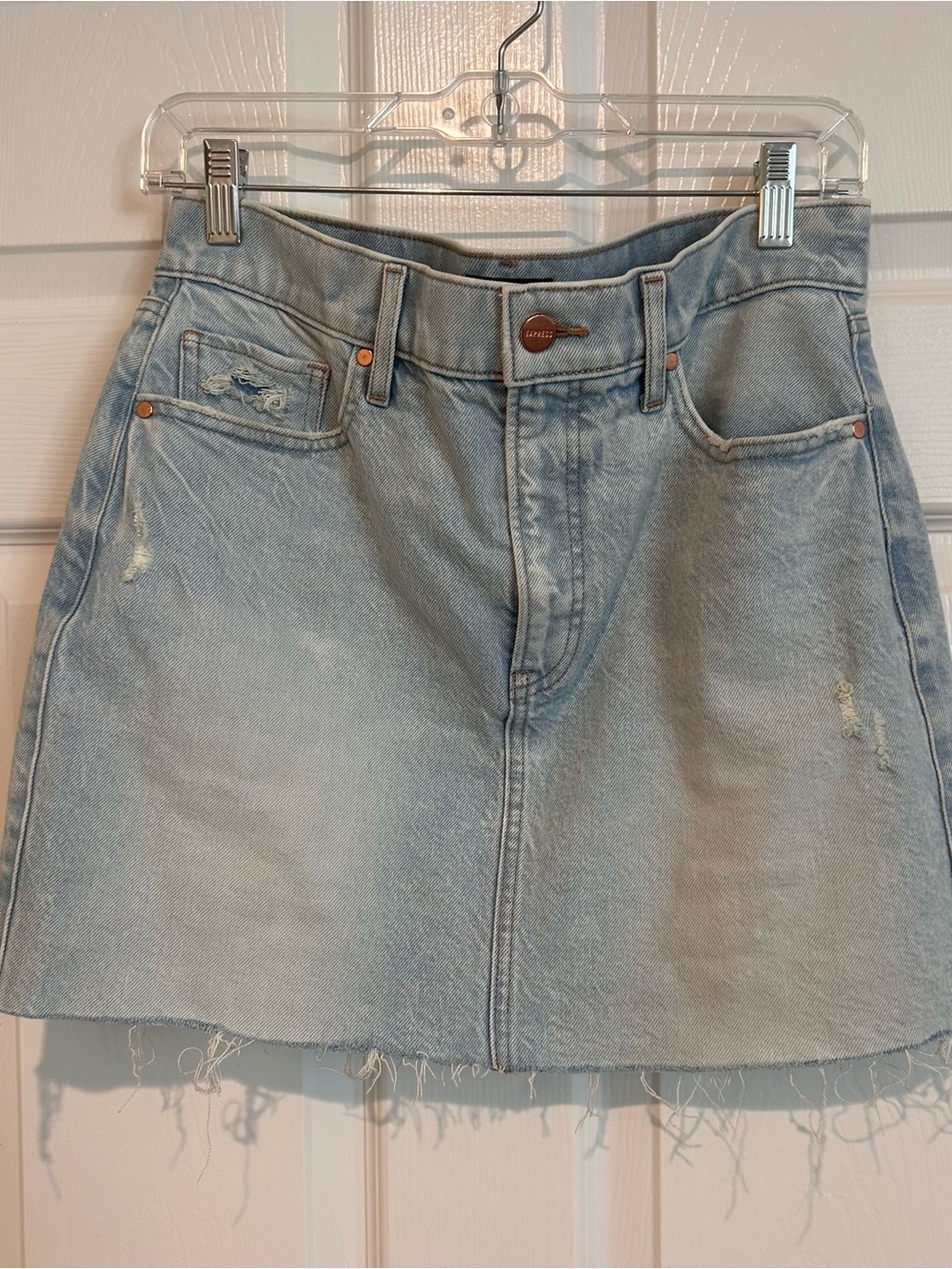 Express Light Blue Denim Mini Skirt - Casual Frayed Hem